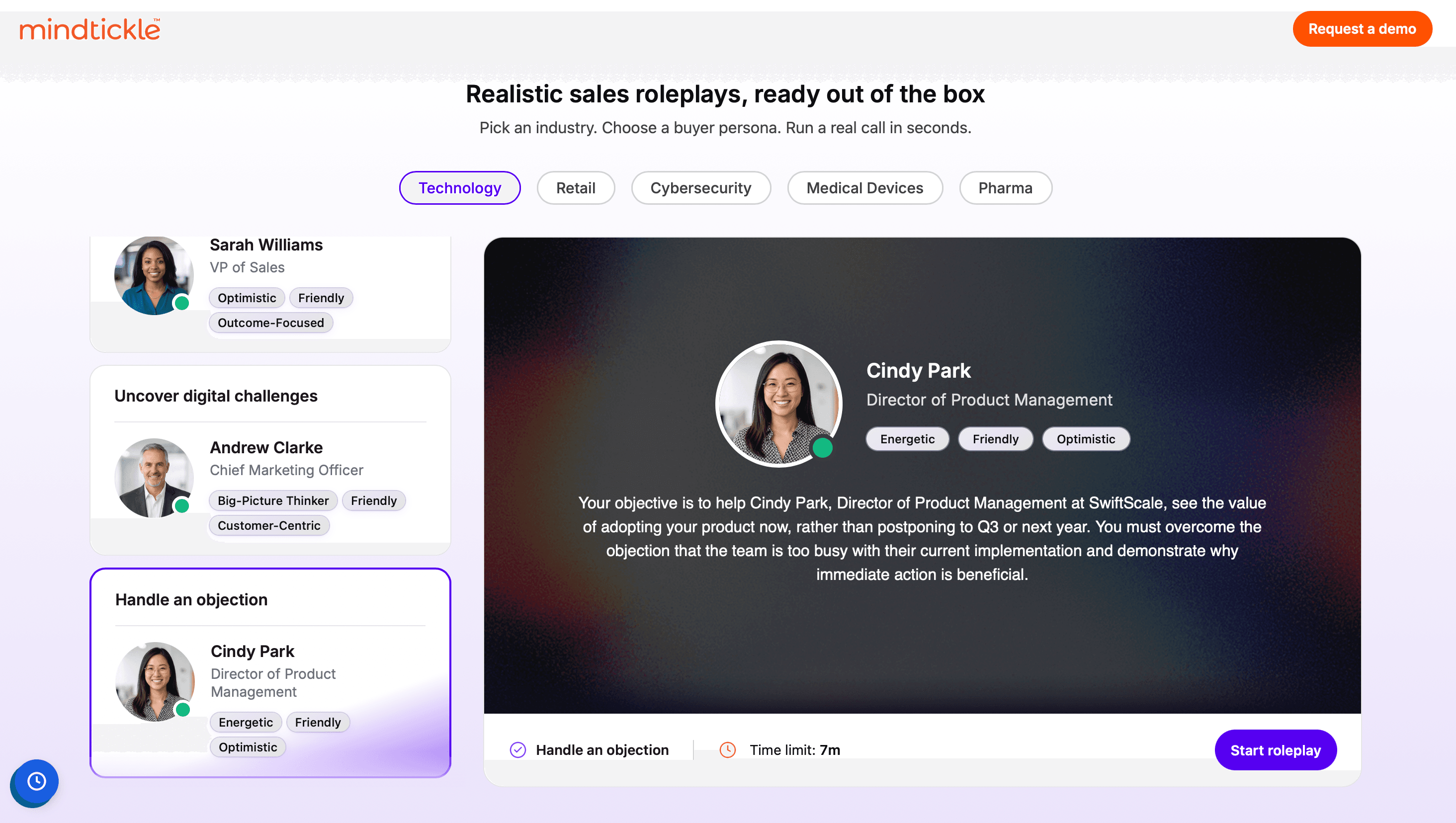 Mindtickle AI role play scenario for stalled evaluation