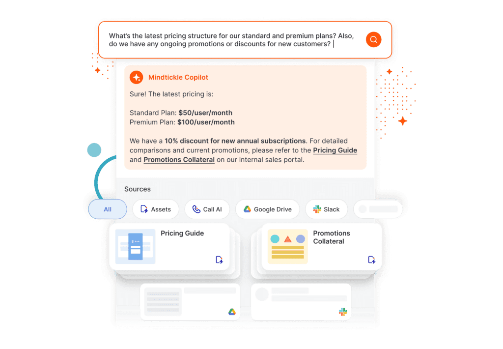 Screenshot of the Mindtickle Copilot AI answering a sales query