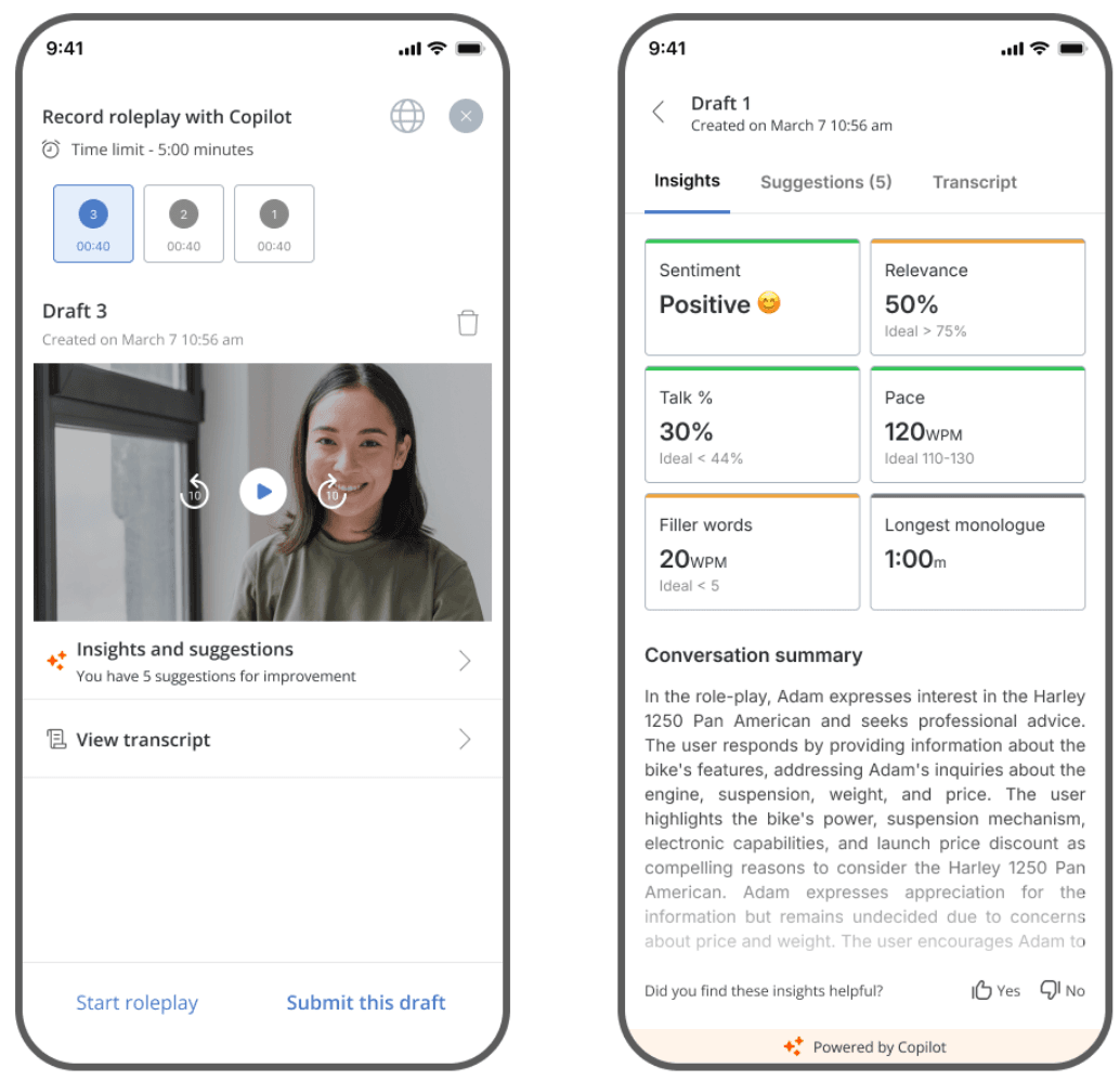 Product demo of AI role play and copilot features from Mindtickle