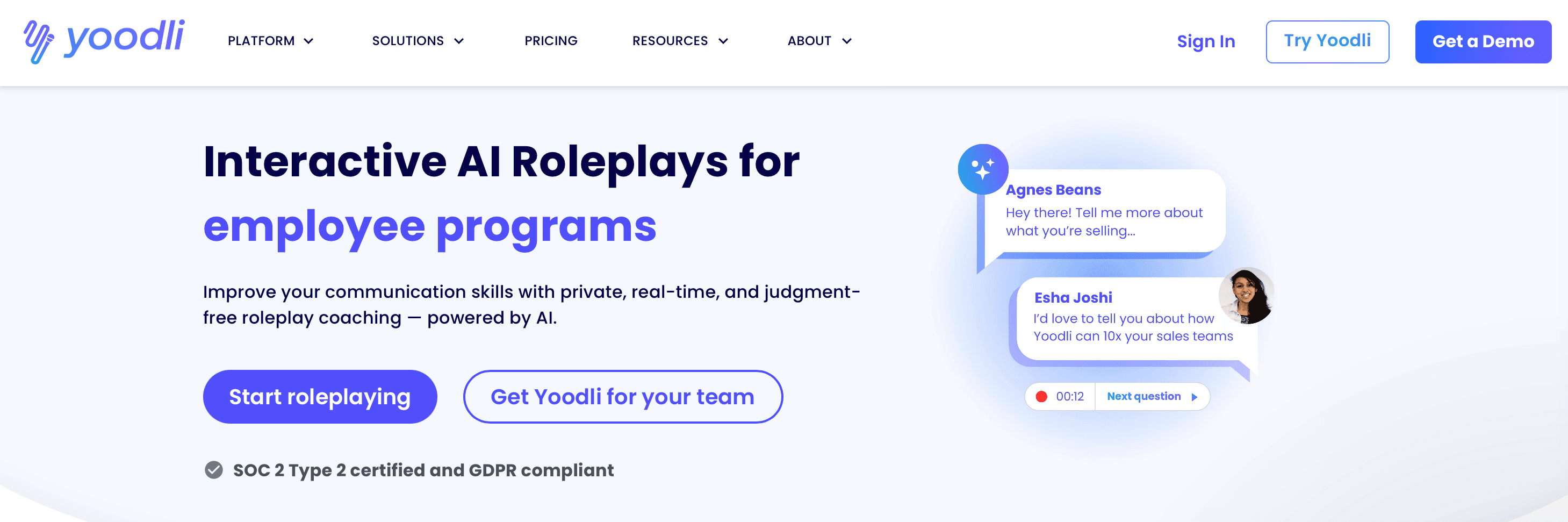 Yoodli Homepage