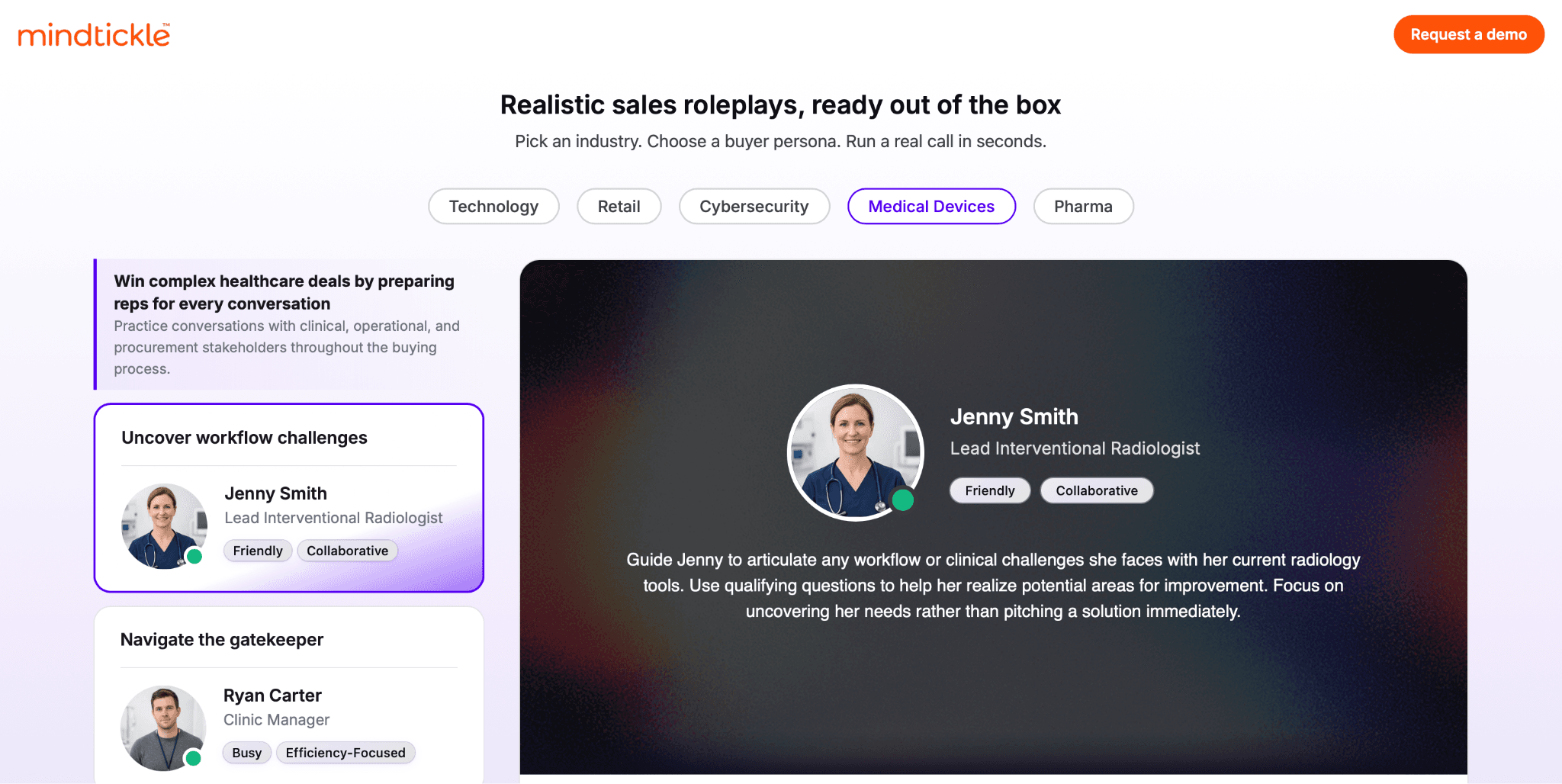 mindtickle practice AI roleplay medical devices